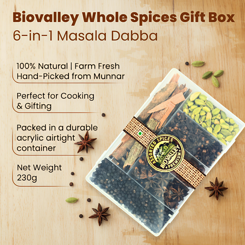 Whole Spices Gift Box 230g, Assorted Kerala Spices, Farm Fresh & Hand-Picked from Munnar