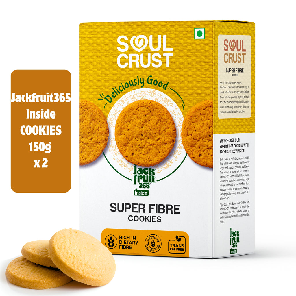 Soul Crust Super Fibre Cookies packet with Jackfruit365 branding - healthy high fibre snack