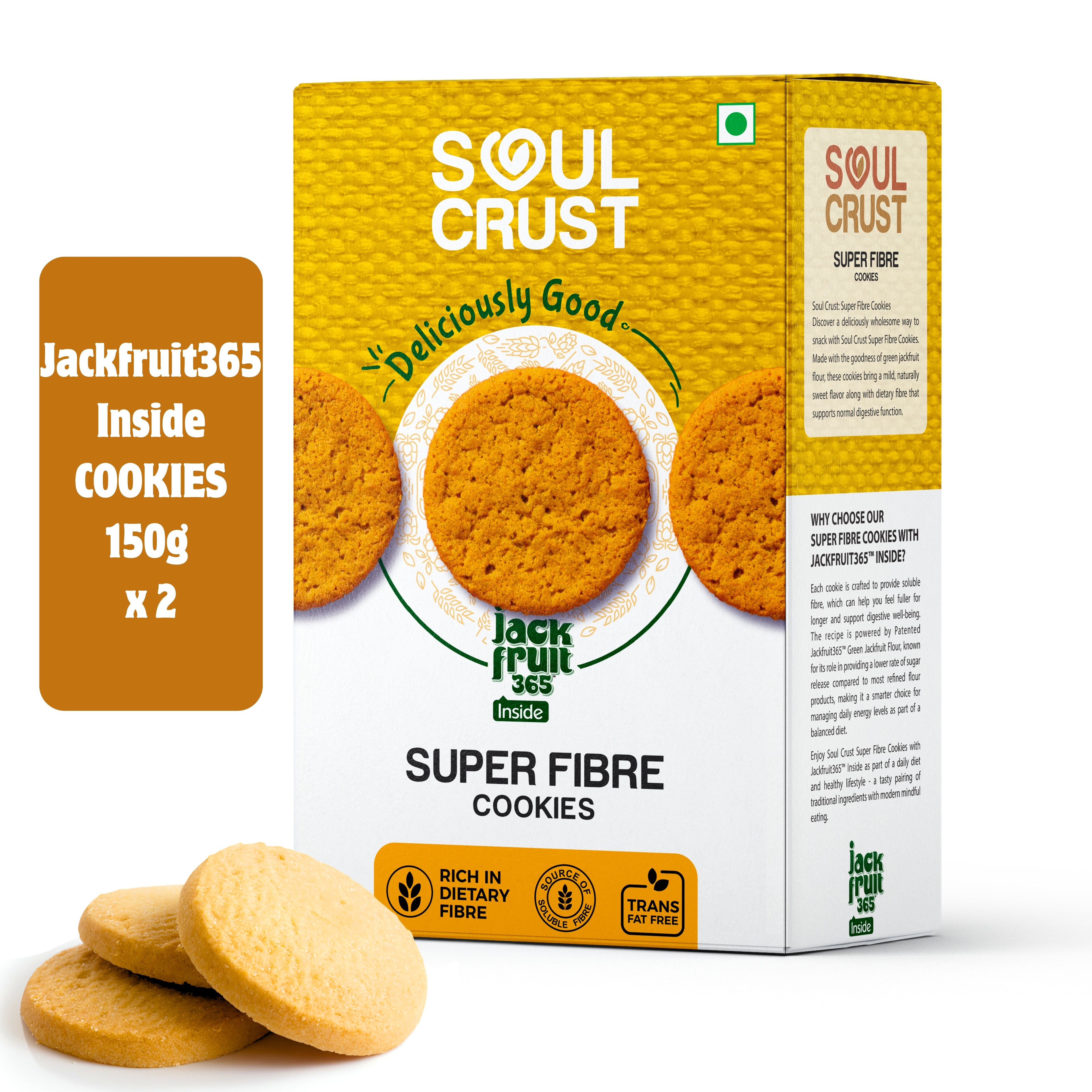 Soul Crust Super Fibre Cookies packet with Jackfruit365 branding - healthy high fibre snack
