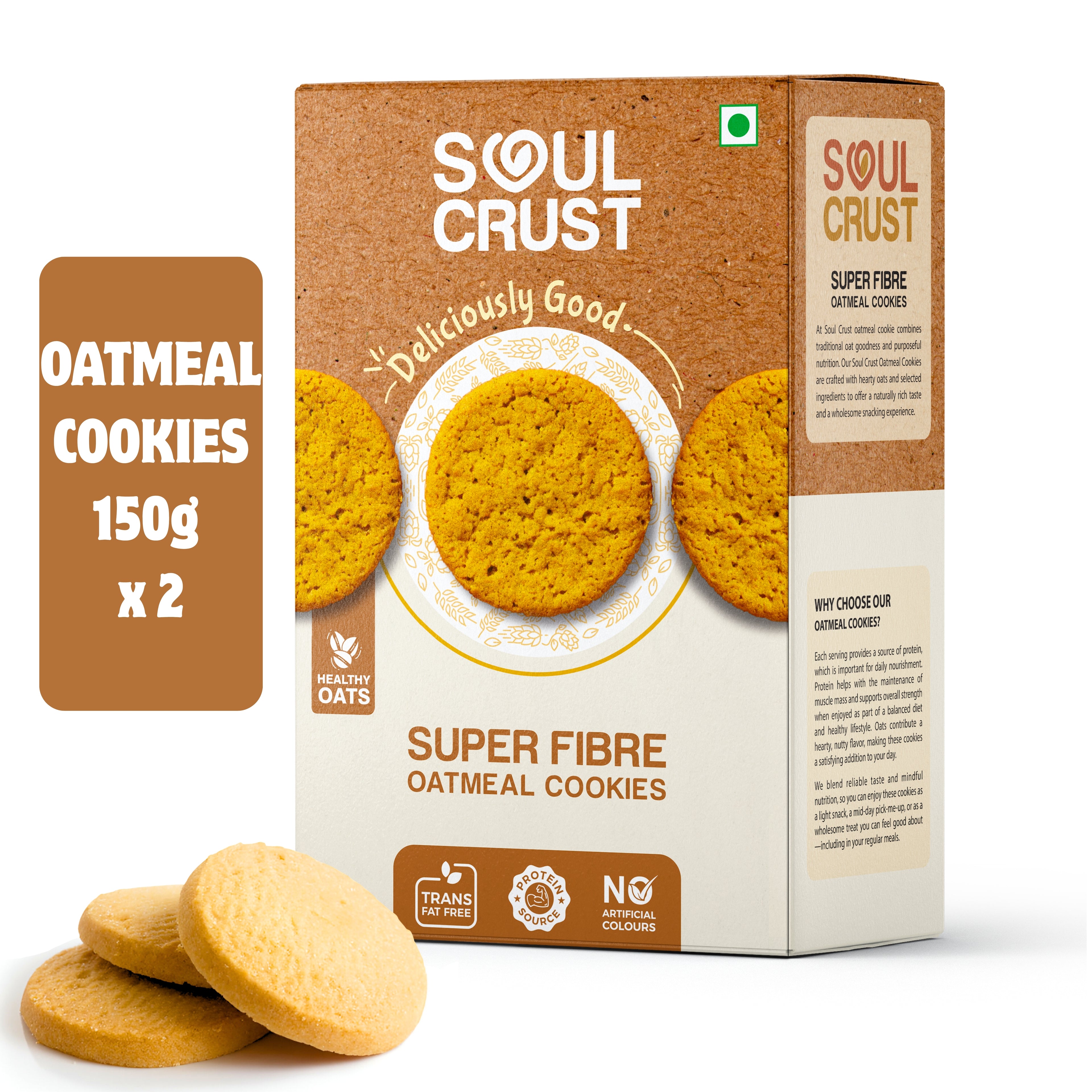 Soul Crust Super Fibre Oatmeal Cookies 210g pack - healthy high protein oat snack