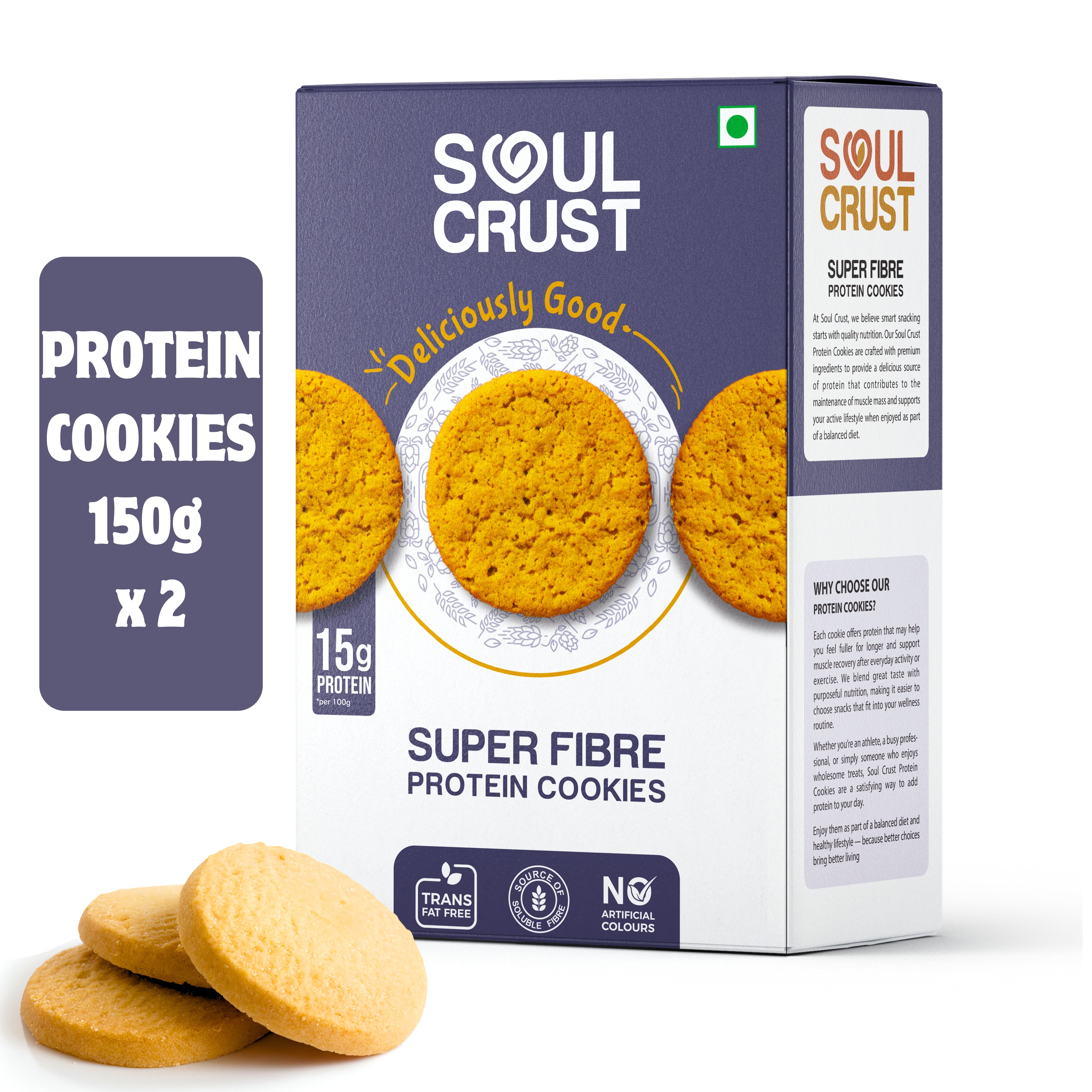 Soul Crust Super Fibre Protein Cookies pack - 15g plant powered protein snack